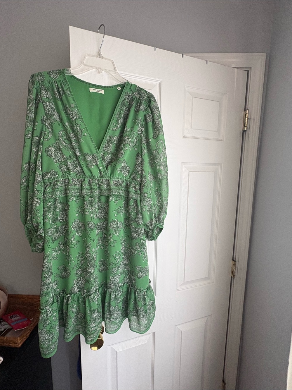 Green Floral V-Neck Women’s Dress